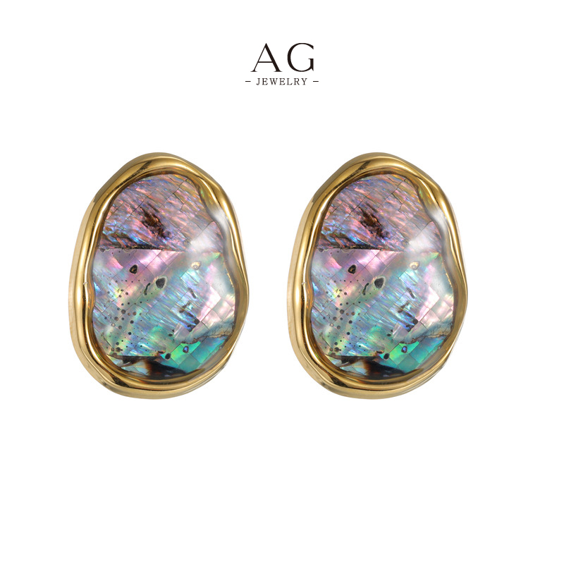 AG Natural Abalone Shell Earrings Iridescent Ocean Jewelry Line Wholesale Supplier AGE1244