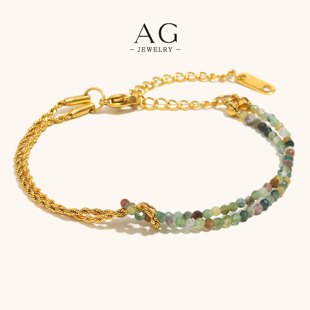 AG Natural Gemstone Lozenge Bead Bracelet Geometric Healing Jewelry Line Wholesale Supplier AGB0749 