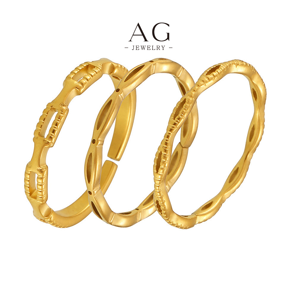 AG Stainless Steel Openwork Ring Architectural Design Jewelry AGA133