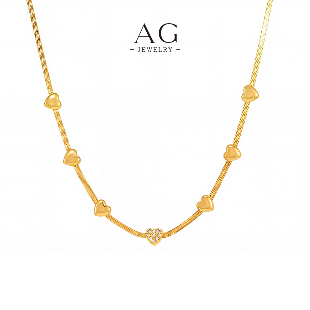 AG Multi Charm Heart Necklace Stainless Steel Layered Narrative Jewelry AGP1180