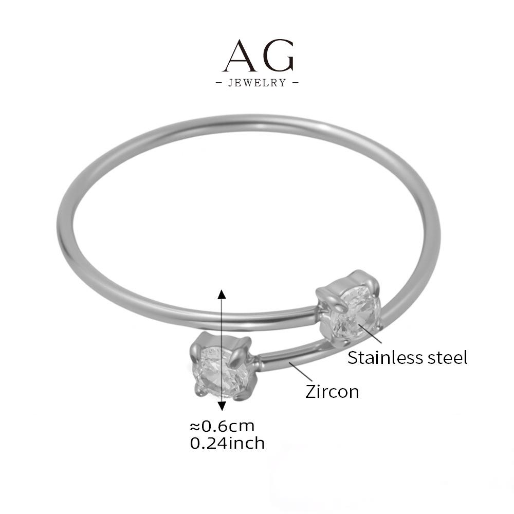 AG Stainless Steel Square Zirconia Open Ring Adjustable Jewelry AGA032