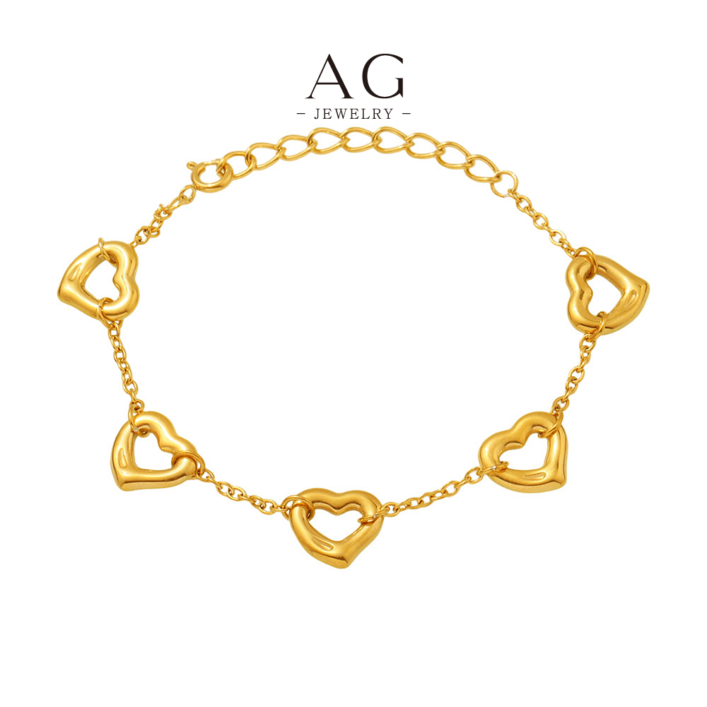 AG Stainless Steel 18K PVD Gold Plated Heart Charm Bracelet Romantic Gift AGE602