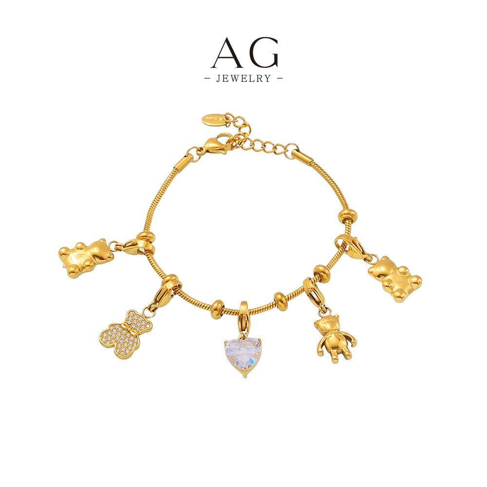 AG Stainless Steel Multi Bear Charm Bracelet Cute Animal Jewelry AGE599