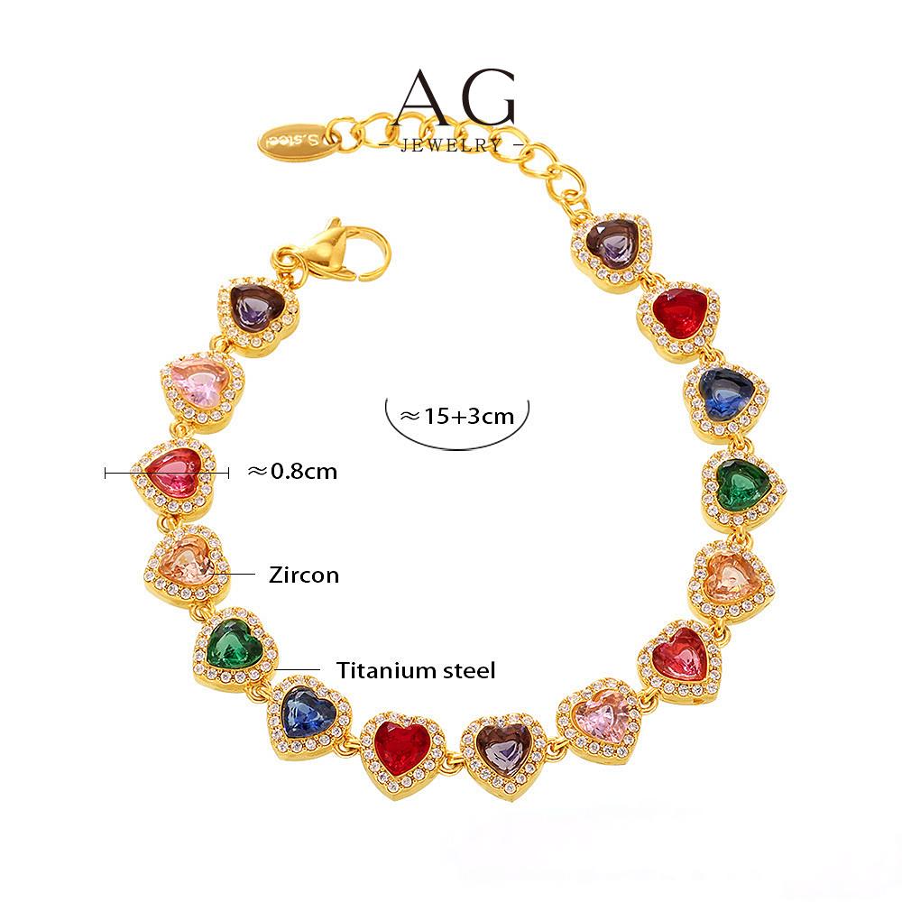 AG Stainless Steel Full Cut Multi Color Zirconia Heart Bracelet AGE556
