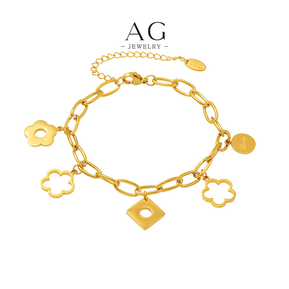 AG Stainless Steel Four Leaf Clover Charm Bracelet Lucky Gift Collection AGE603