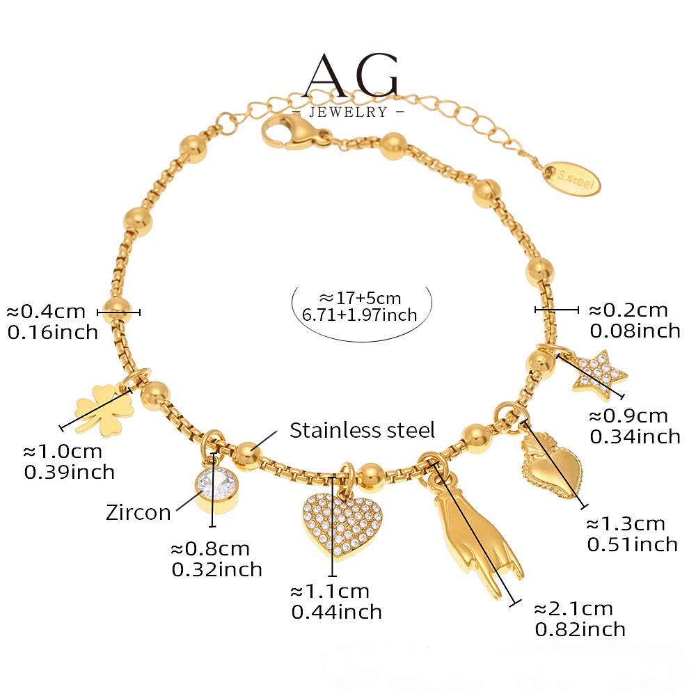 AG Stainless Steel Dainty Multi Charm Bracelet Stackable Layered Jewelry AGE640