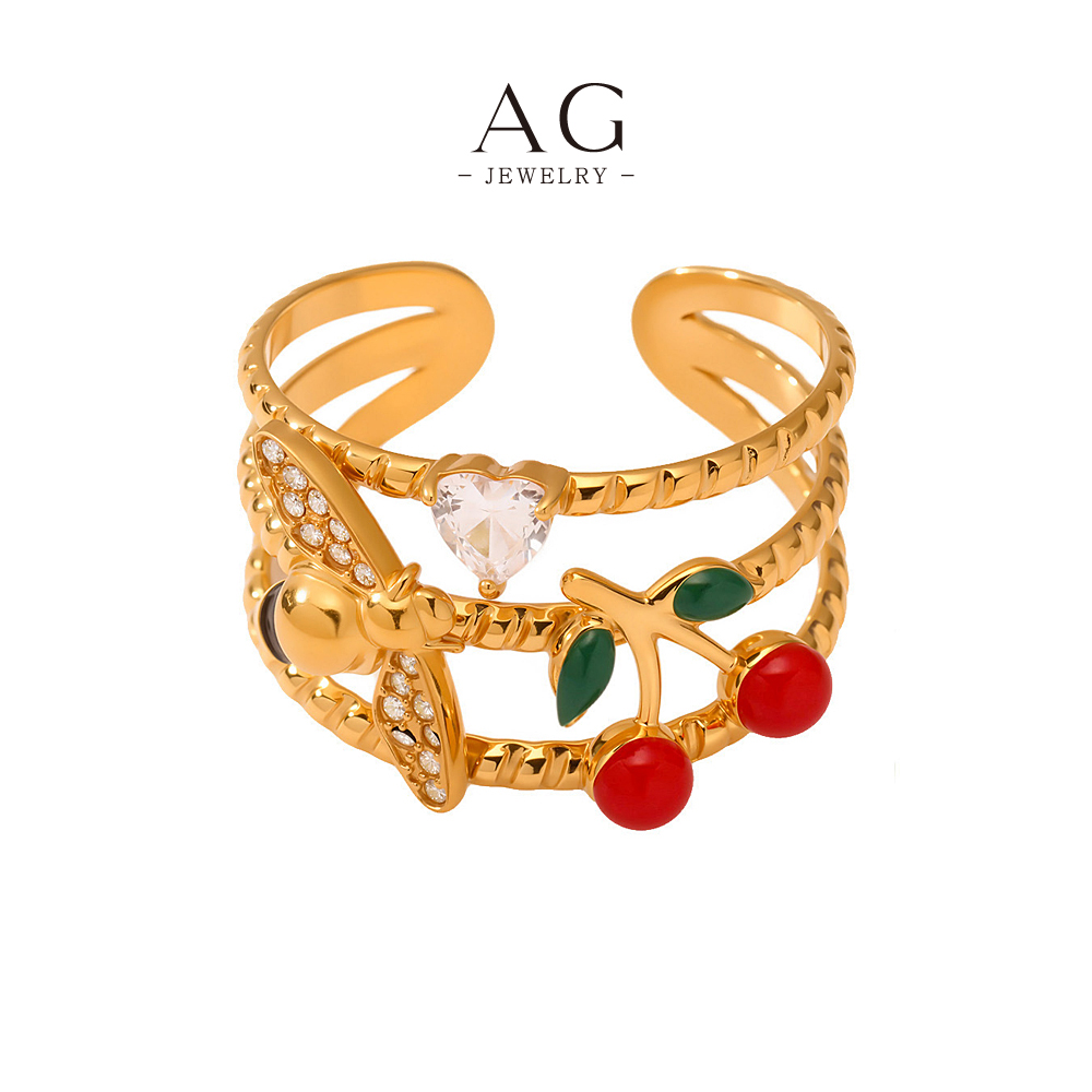 AG Stainless Steel Cherry Ring Fruit Theme Jewelry OEM Service Worldwide Shipping AGA756