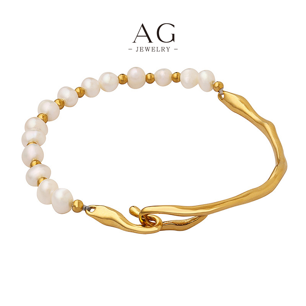AG Stainless Steel Pearl Chain Bracelet Elegant Everyday Jewelry AGE375