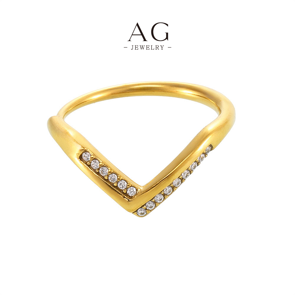 AG Stainless Steel V Shape Zirconia Ring Fashion Statement Jewelry Factory Price Small MOQ AGA984