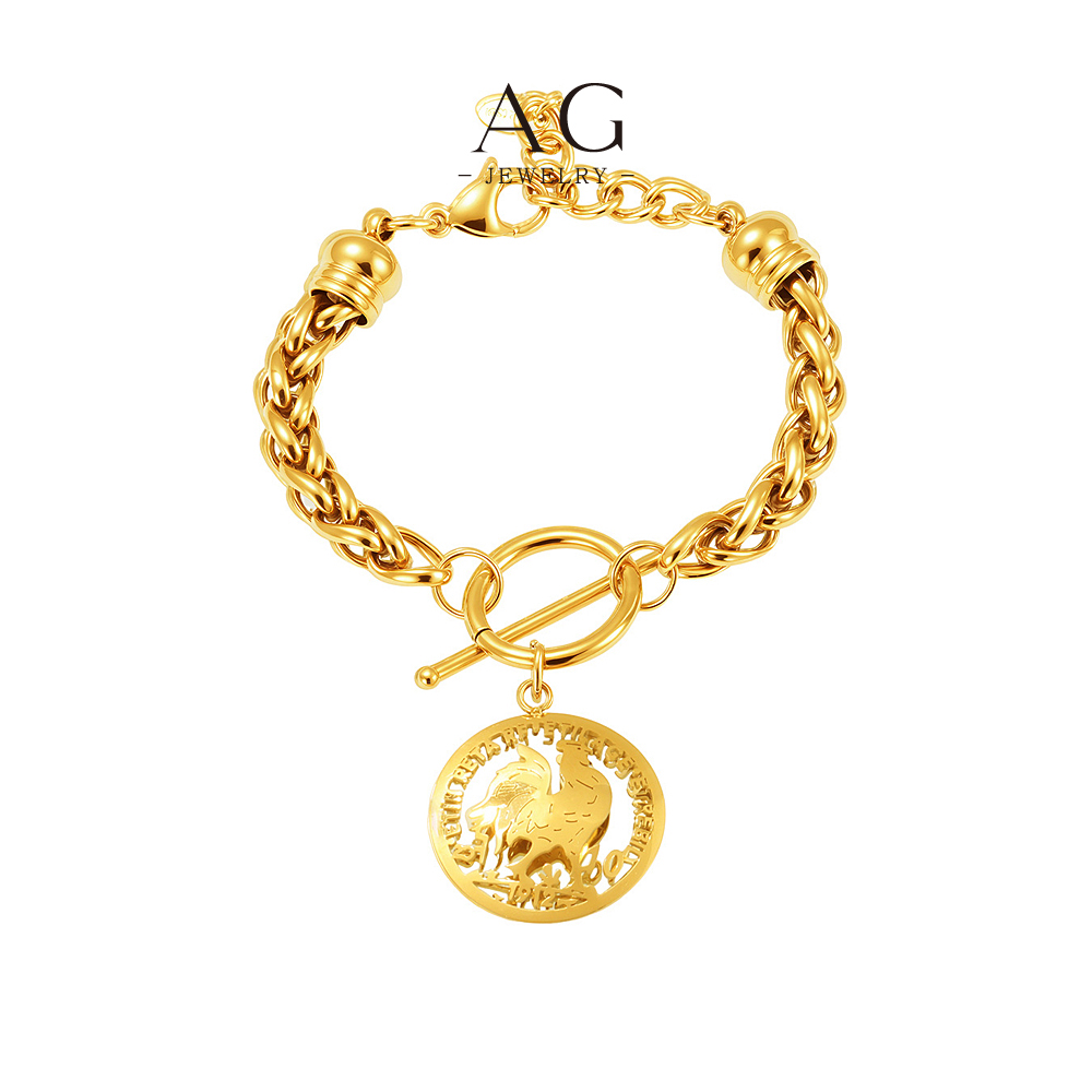 AG Stainless Steel OT Clasp Coin Charm Bracelet Roman Empire Style AGE598