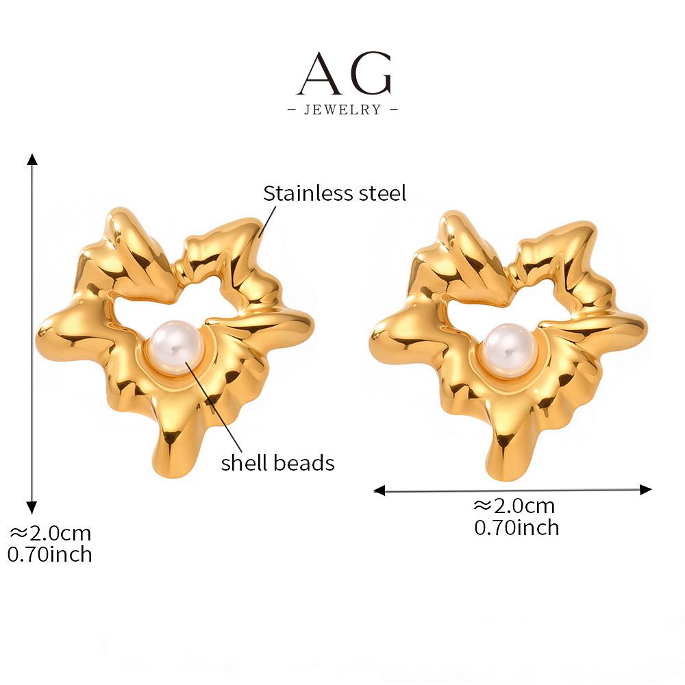 AG Stainless Steel Pearl Centered Heart Silhouette Earrings Modern Love Theme AGF1067