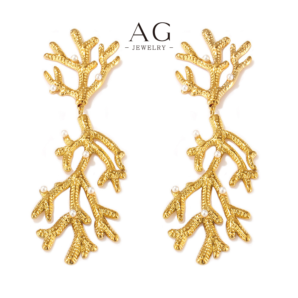 AG Stainless Steel Branch Twig Earrings Nature Inspired Design BSCI Certified AGF525