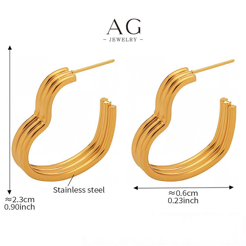 AG Stainless Steel Triple Wire Heart Earrings Openwork Love Design AGF264