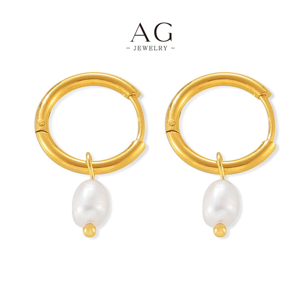 AG Stainless Steel Pearl Earrings For Women Minimalist Dainty AGF451