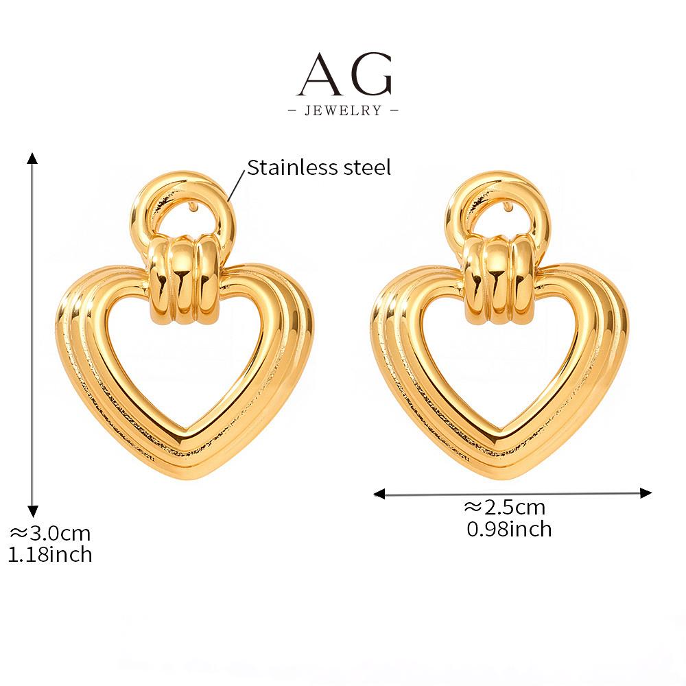 G Stainless Steel Open Heart Earrings Minimalist Dainty Jewelry AGF384