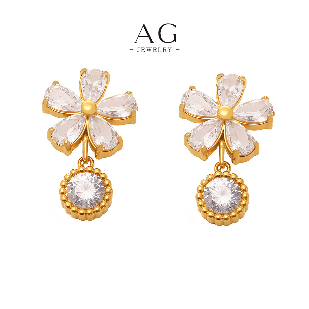AG Stainless Steel Floral Cluster Earrings Nature Inspired Design BSCI Certified AGF343