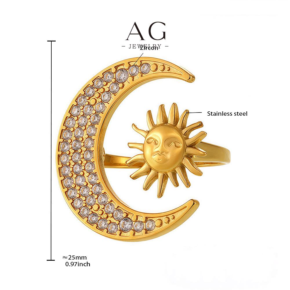 AG Star Moon Handset Zirconia Jewelry Set Necklace Earrings Ring Bracelet Celestial Collection AGTXA228 