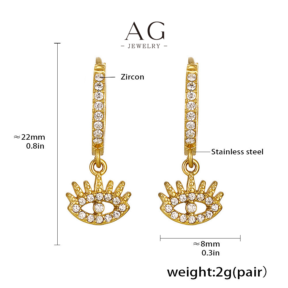 AG Stainless Steel Evil Eye Zirconia Earrings Good Luck Charm AGF1688
