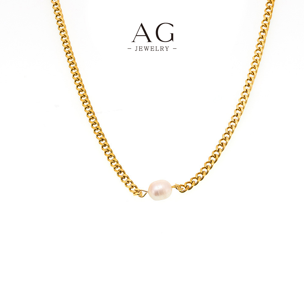 AG Stainless Steel Pearl Chain Necklace Minimalist Dainty Jewelry AGP539