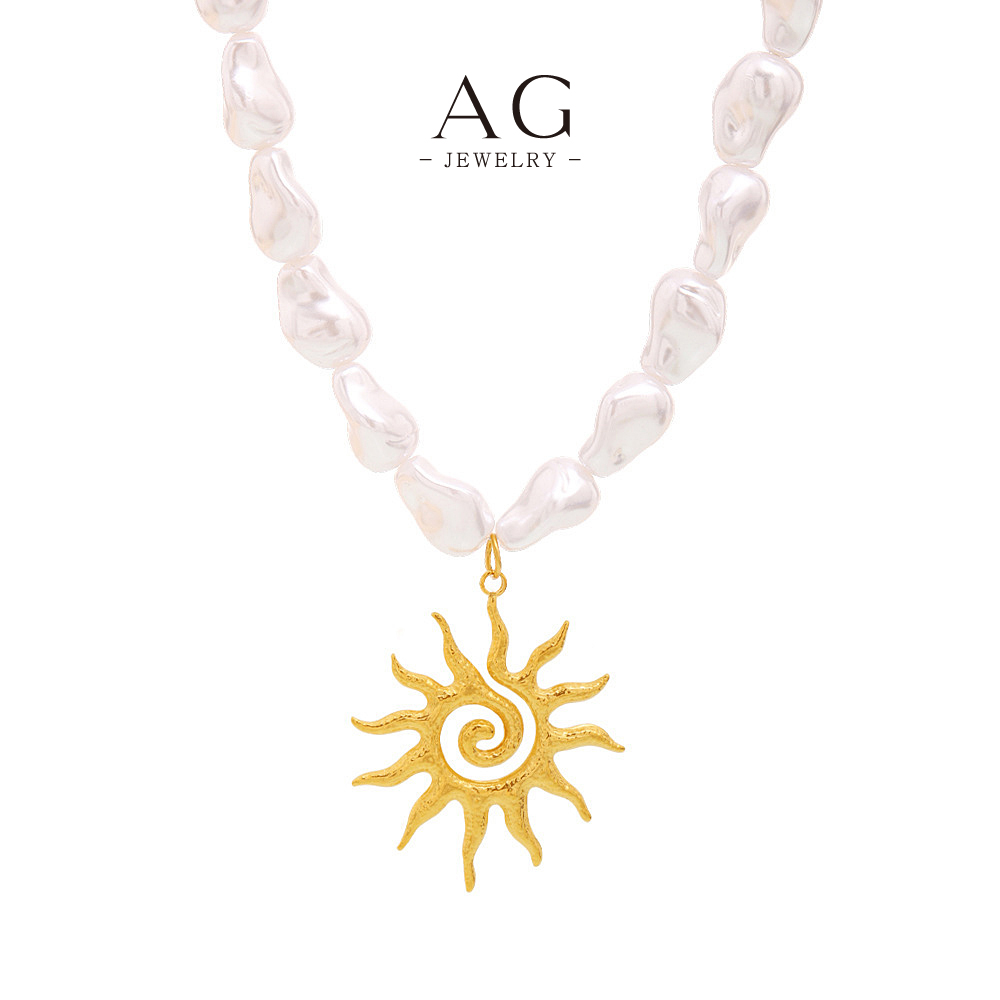 AG Stainless Steel Pearl Sunflower Pendant Necklace Floral Gift For Her AGP1284 