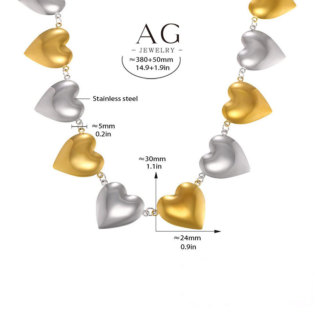 AG Hollow Mirror Heart Jewelry Set Gold Accent Necklace Bracelet Earrings AGTXP227