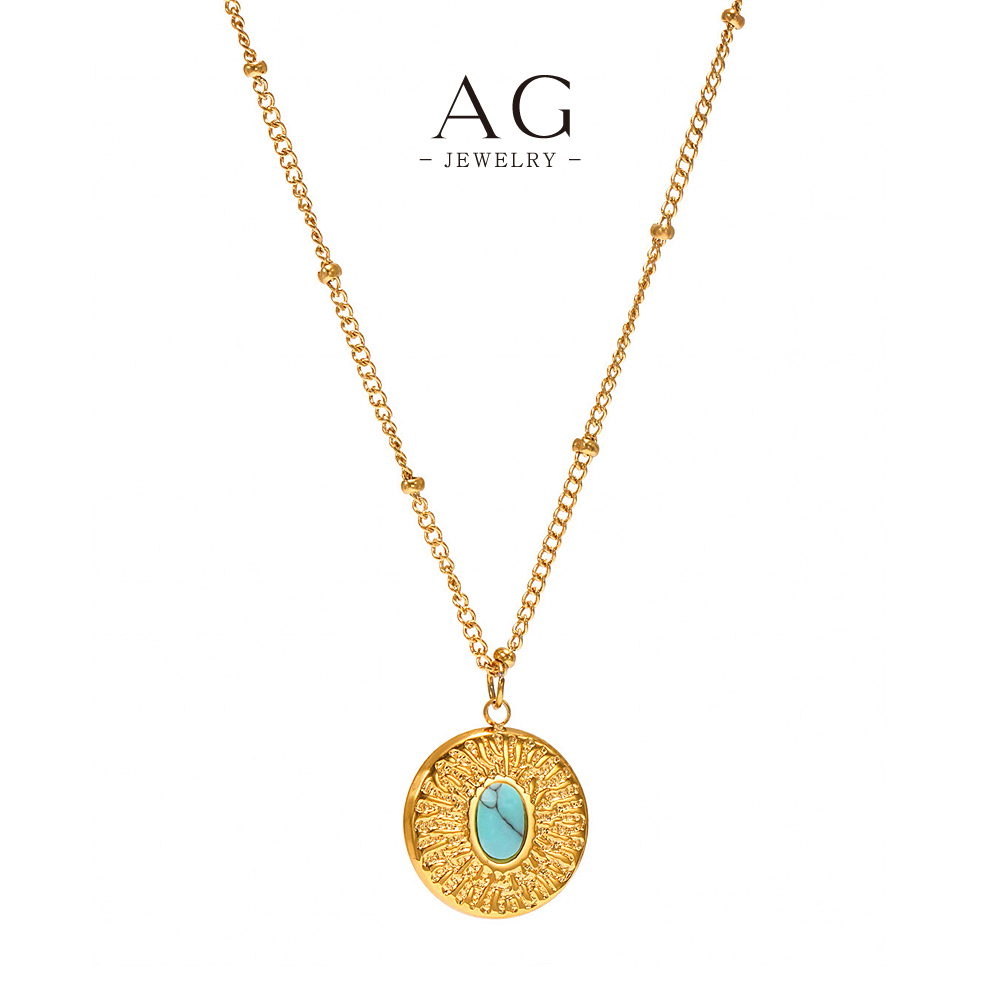 AG Turquoise Stone Beaded Bracelet And Necklace Set Boho Chic Jewelry AGP1179