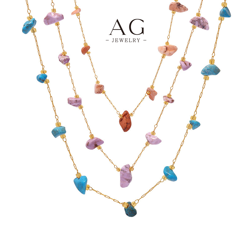 AG Natural Gemstone Stainless Steel Necklace BSCI Certified Jewelry Supplier AGP2154