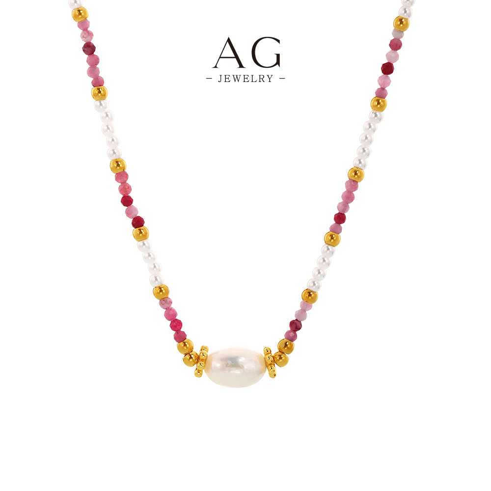 AG Stainless Steel Beaded Necklace Collection Multicolor Stackable Jewelry for Women AGP1993