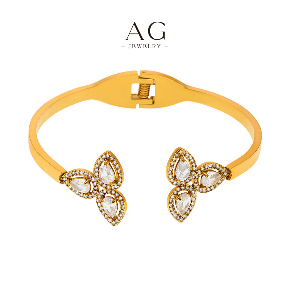 AG Stainless Steel Shamrock Bangle Lucky Charm Jewelry AGZ422