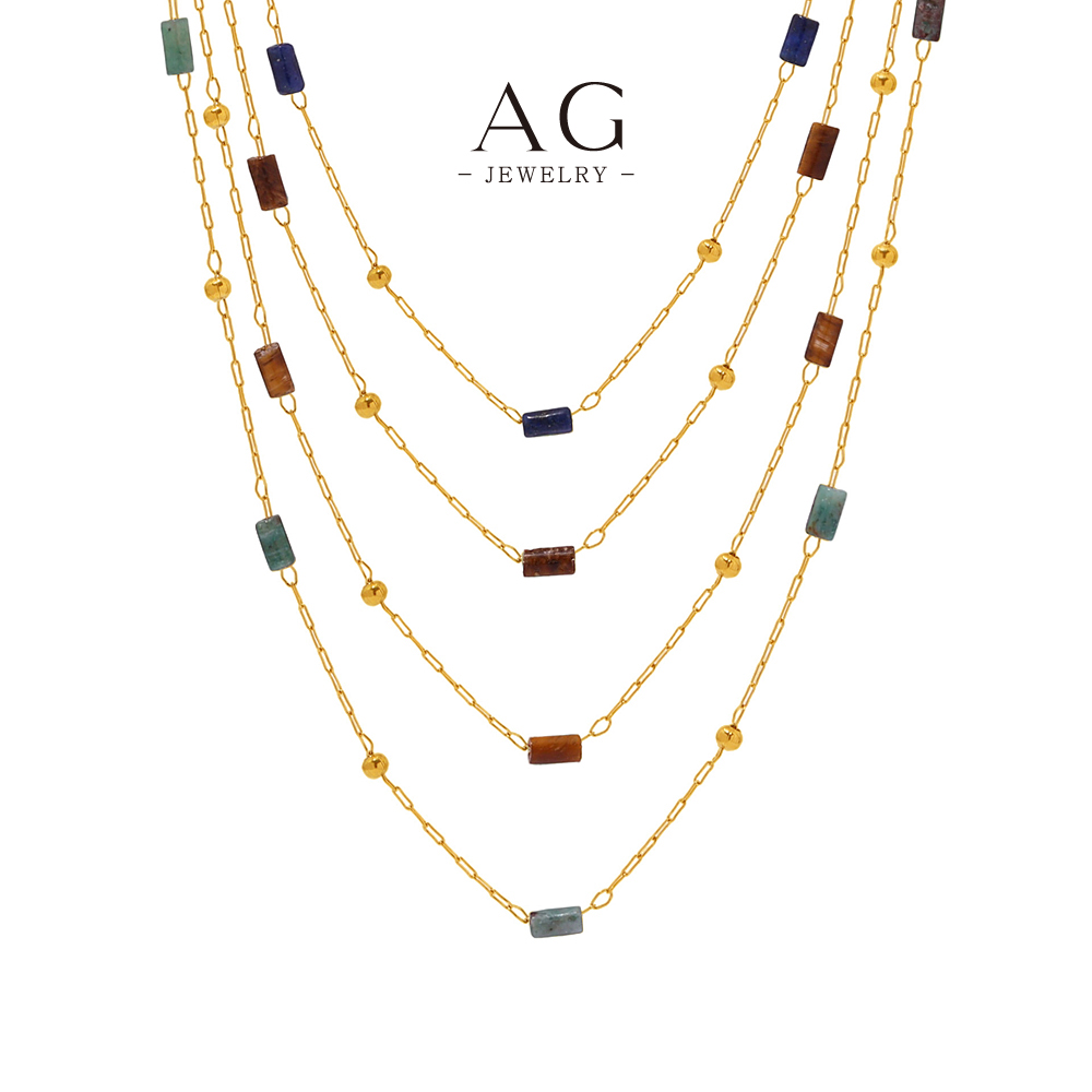 AG Stainless Steel Gemstone Color Necklace Collection Multicolor Birthstone Jewelry AGP1992