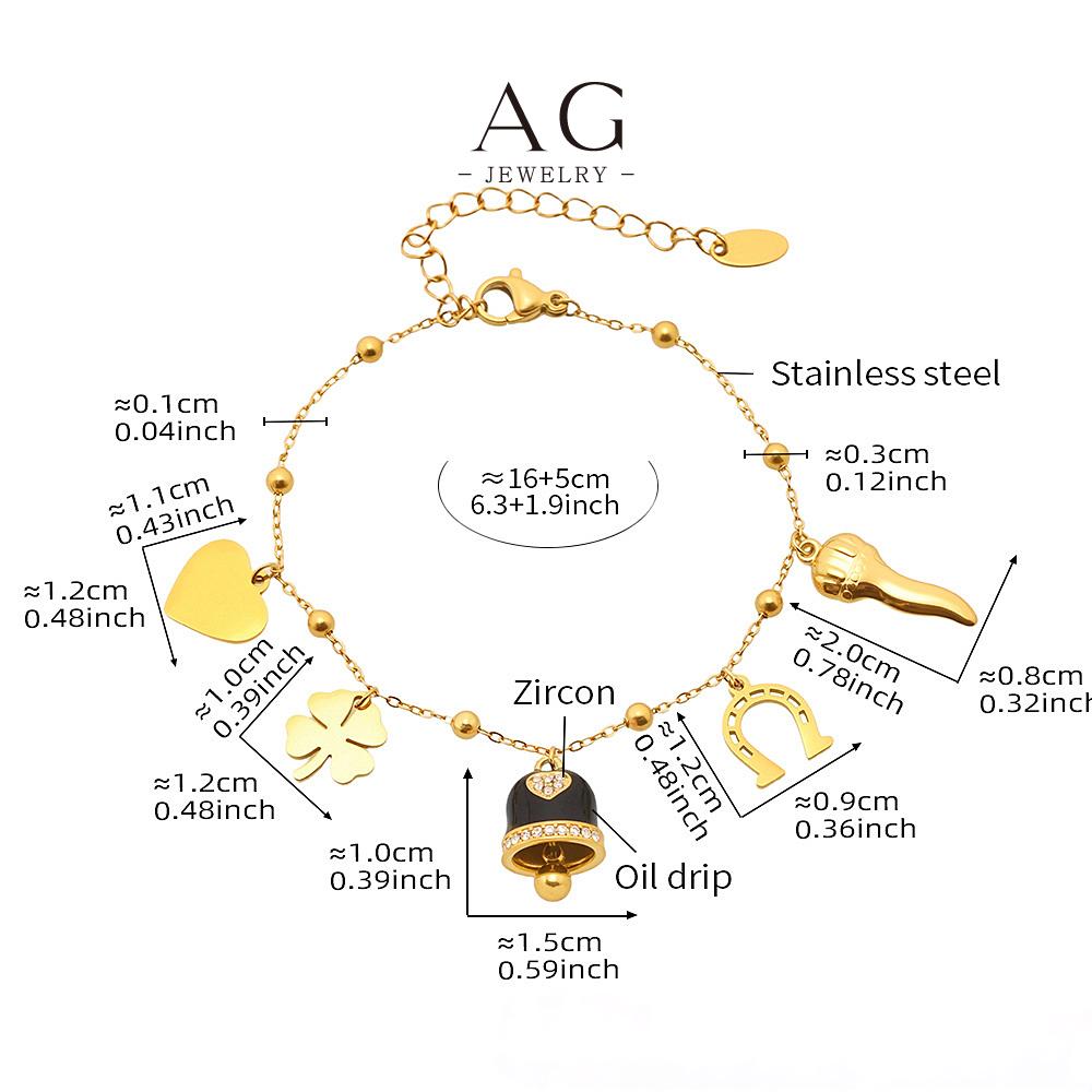 AG Multi Charm Jewelry Set Horsehoe Bell Clover Chili Heart Pendant Collection AGTXE287