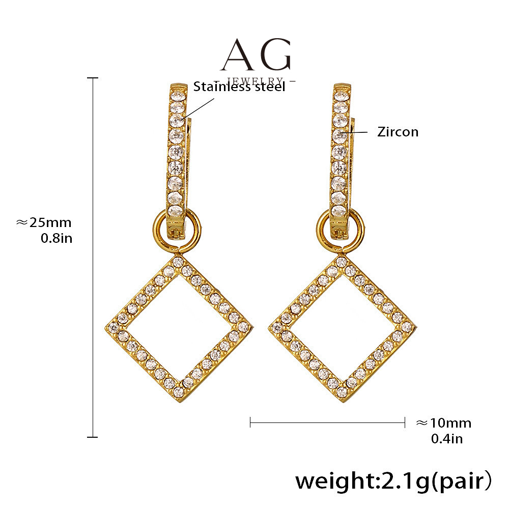 AG Stainless Steel Princess Cut Zirconia Earrings Geometric Brilliance AGF1681