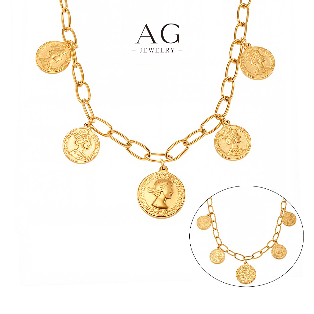 AG Stainless Steel Coin Pendant Necklace Vintage Custom Jewelry AGP840