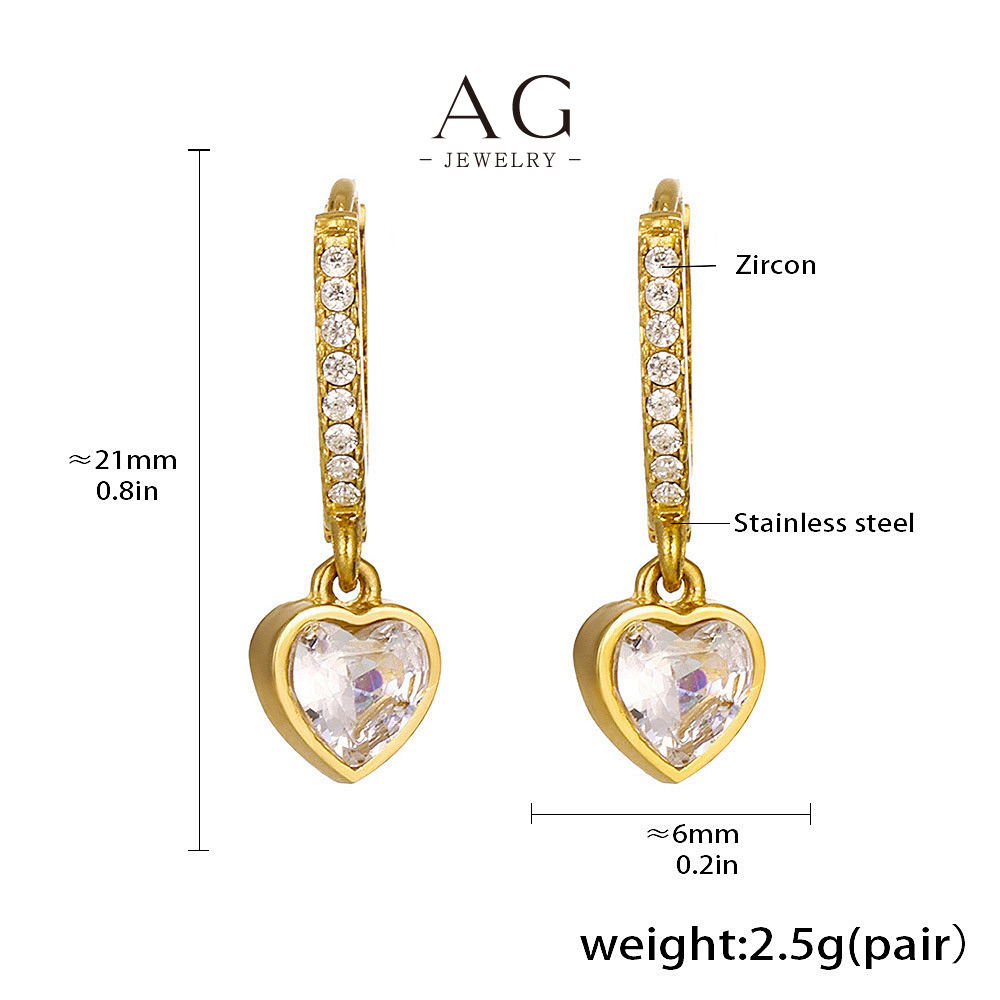 AG Stainless Steel Heart Zirconia Open Heart Earrings Romantic Love Gift AGF1687