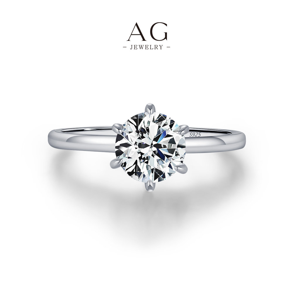 AG Round Brilliant Zircon Ring 925 Sterling Silver Timeless Solitaire Jewelry AGMSR0049