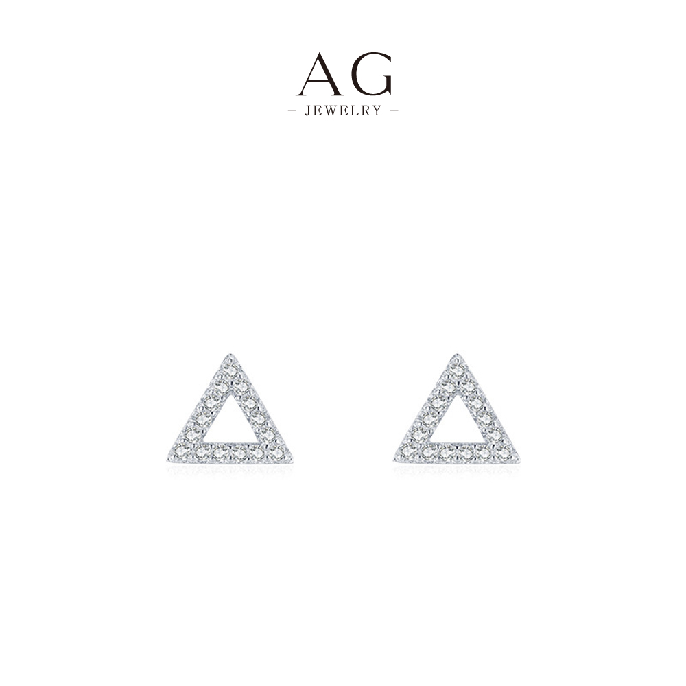 AG Openwork Triangle Zircon Stud Earrings 925 Sterling Silver Geometric Art Jewelry AGYGE1386