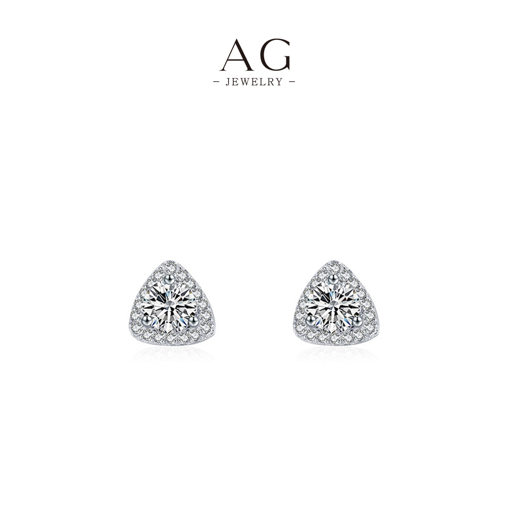AG Triangular Cut Zircon Stud Earrings 925 Sterling Silver Geometric Statement Jewelry AGYGE808