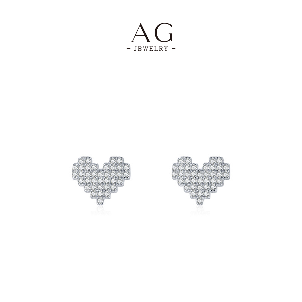 AG Full Pav&eacute; Mini Heart Zircon Stud Earrings 925 Sterling Silver Micro Sparkle Jewelry AGYGE2649