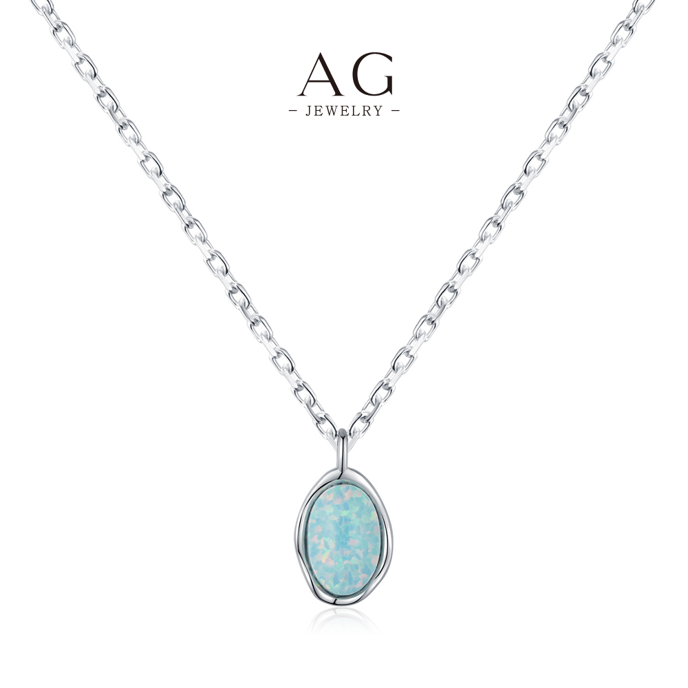 AG Oval Opal Pendant Necklace with 925 Silver Chain AGRHN1746