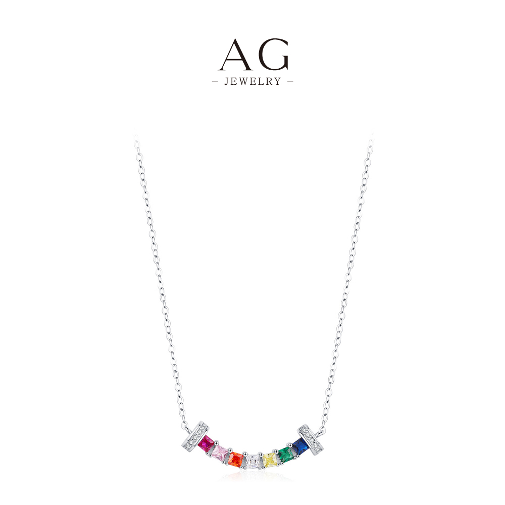 AG Rainbow Zircon Necklace in 925 Sterling Silver  Colorful Everyday Jewelry AGRHN1490