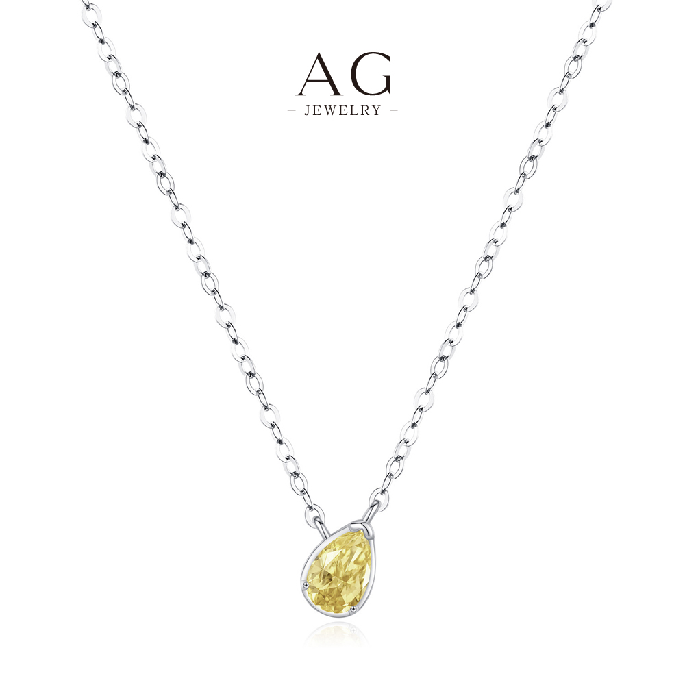 AG 925 Silver Teardrop Champagne Zircon Pendant Necklace for Women AGRHN1630