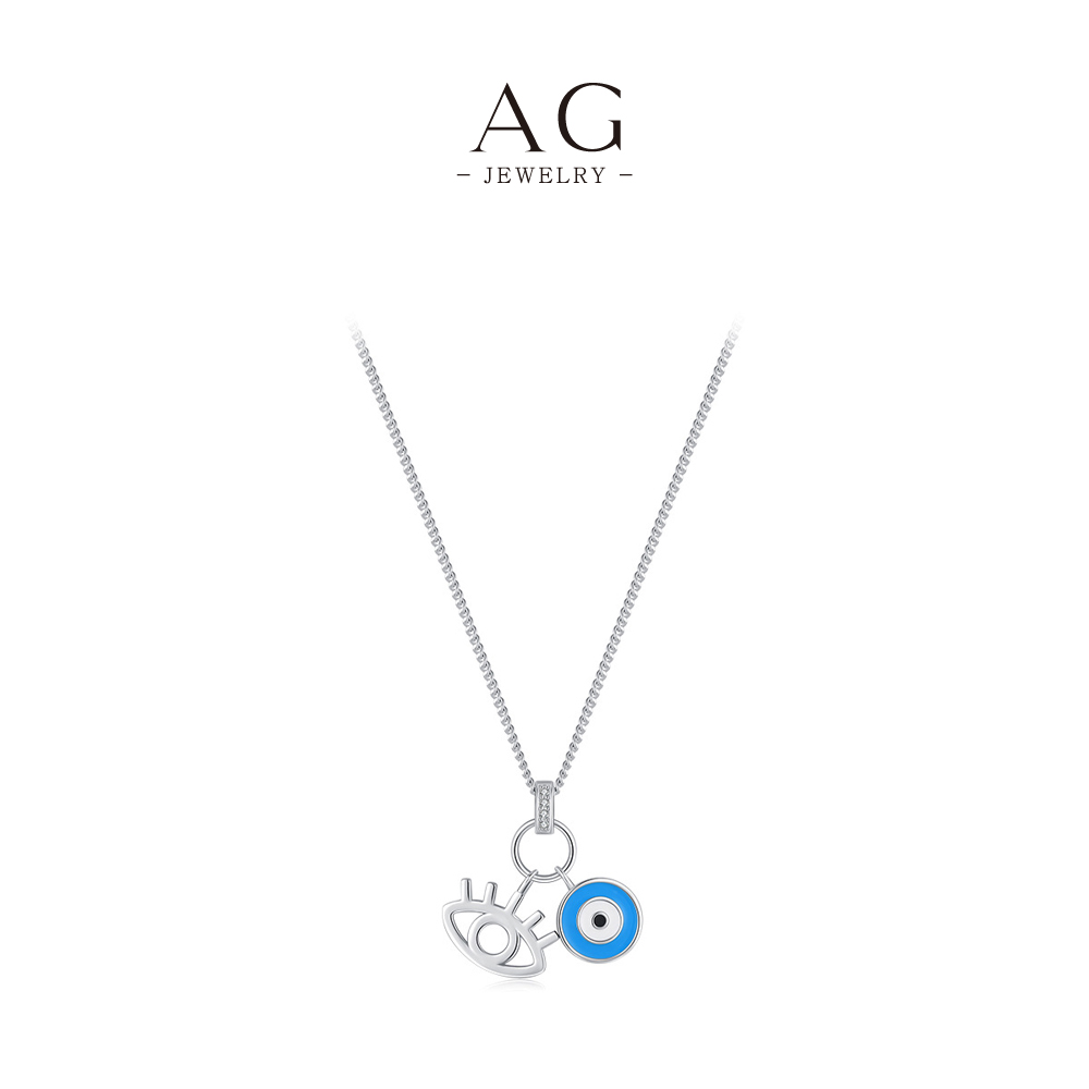 AG Double Evil Eye Pendant Necklace 925 Sterling Silver Powerful Protection Amulet AGRHN1370