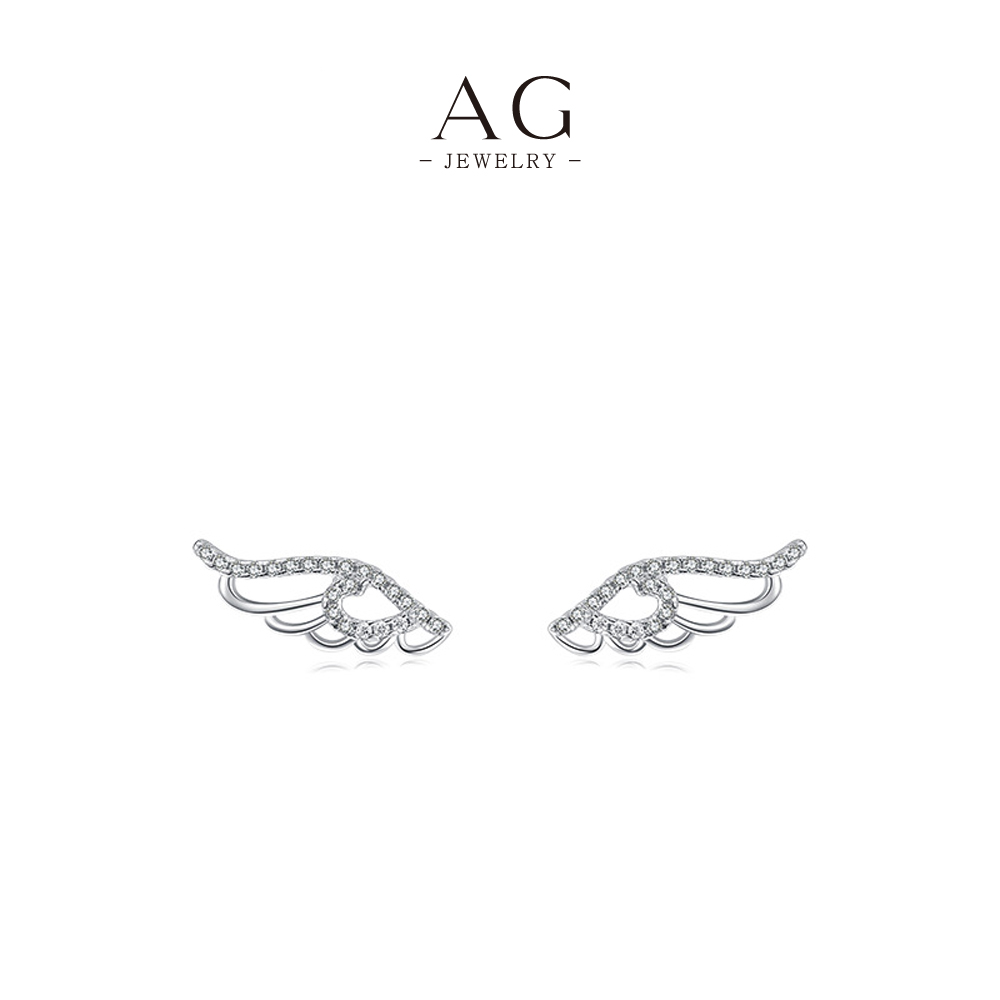 AG Winged Zircon Stud Earrings 925 Sterling Silver Angelic Inspiration Jewelry AGRHE651