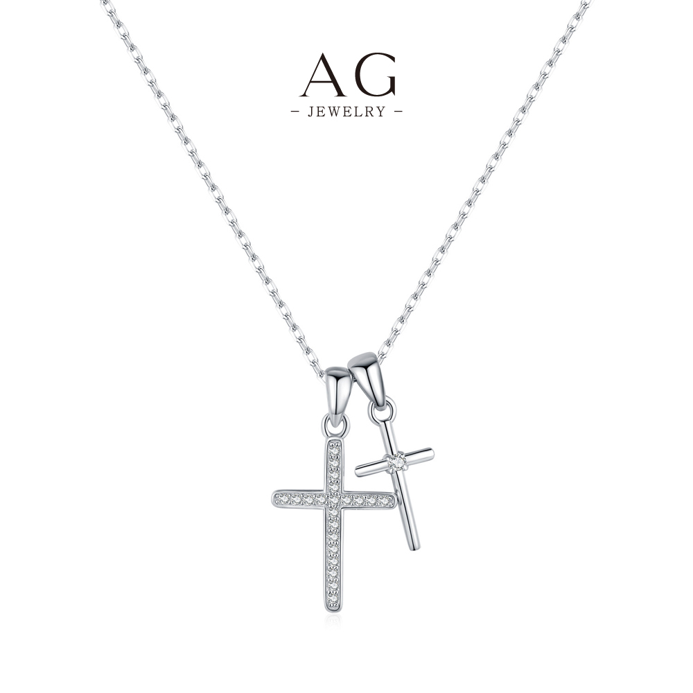 AG 925 Silver Round and Baguette Zircon Necklace Modern Statement Piece AGRHN1749