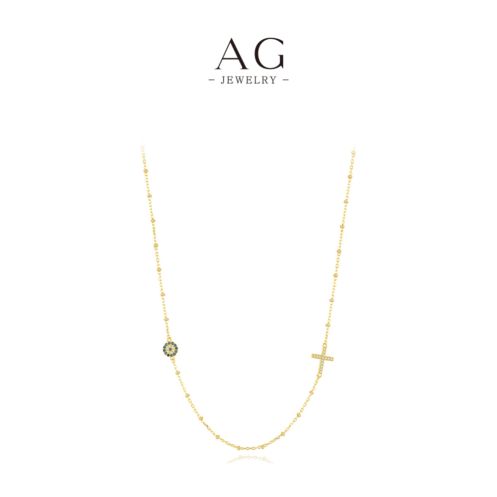 AG Evil Eye and Cross Necklace 925 Sterling Silver Spiritual Protection Jewelry AGRHN1381
