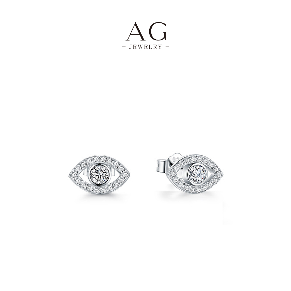 AG Evil Eye Zircon Stud Earrings 925 Sterling Silver Protective Symbol Jewelry AGRHE558