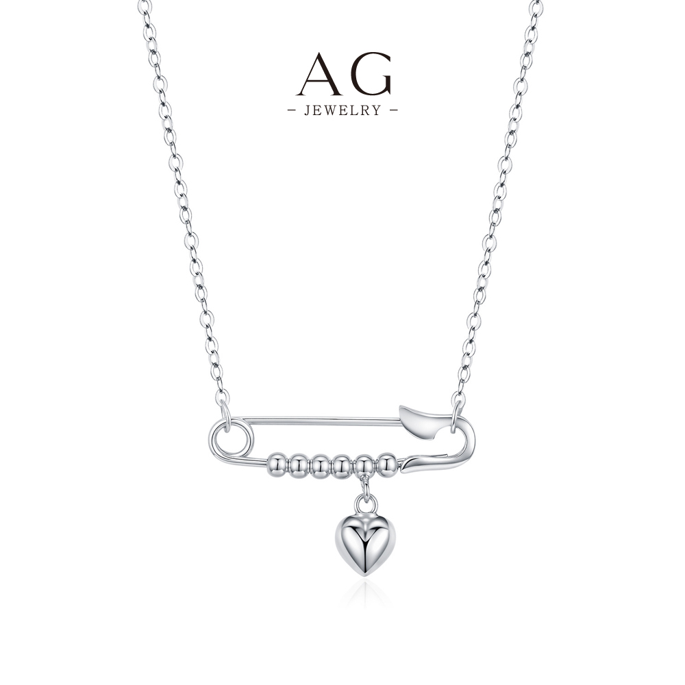 AG Paperclip Heart Drop Necklace 925 Sterling Silver Unique Minimalist Love Gift AGRHN1984