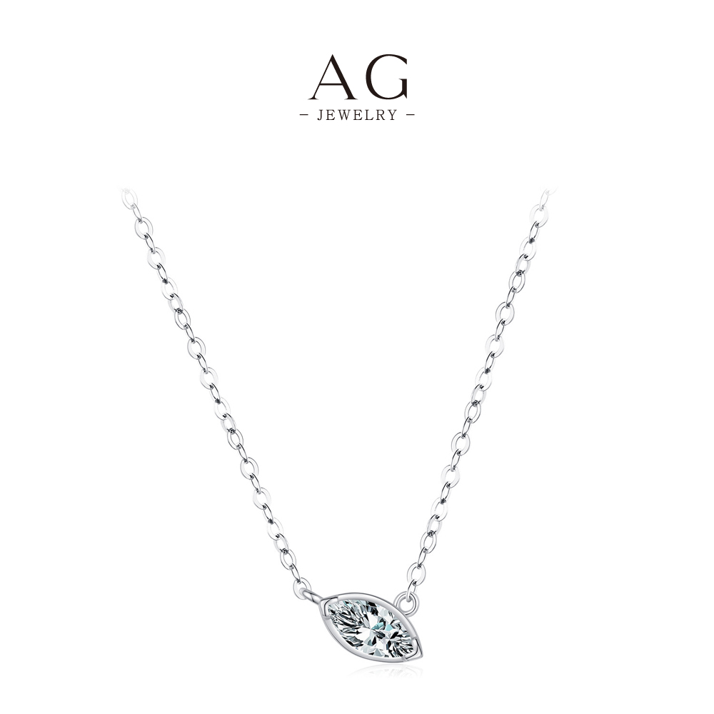 AG 925 Silver Elegant Baguette Cut White Zircon Necklace for Women AGRHN1629