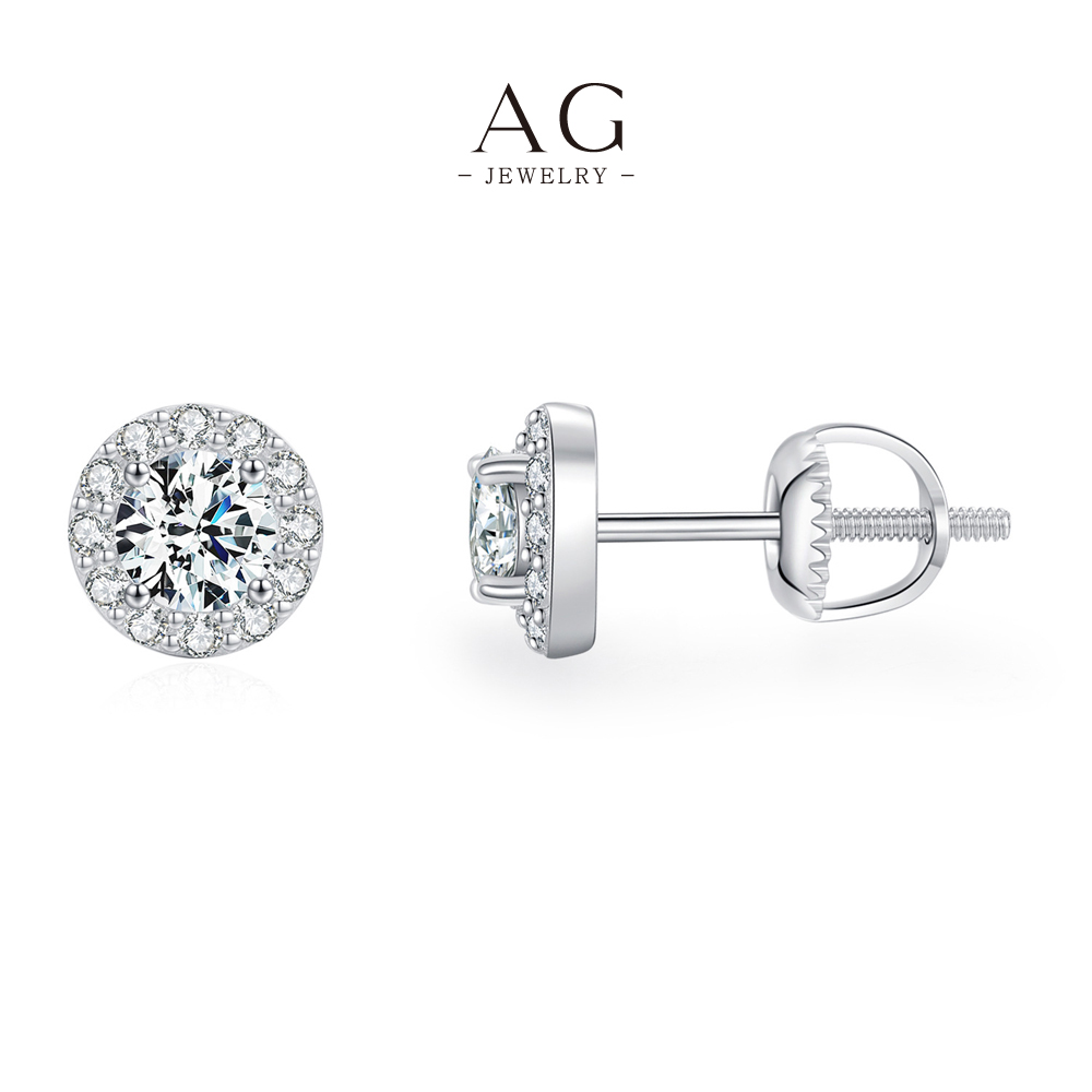 AG Round Zircon Stud Earrings 925 Sterling Silver Eternal Circle Sparkle Jewelry AGMSE0004
