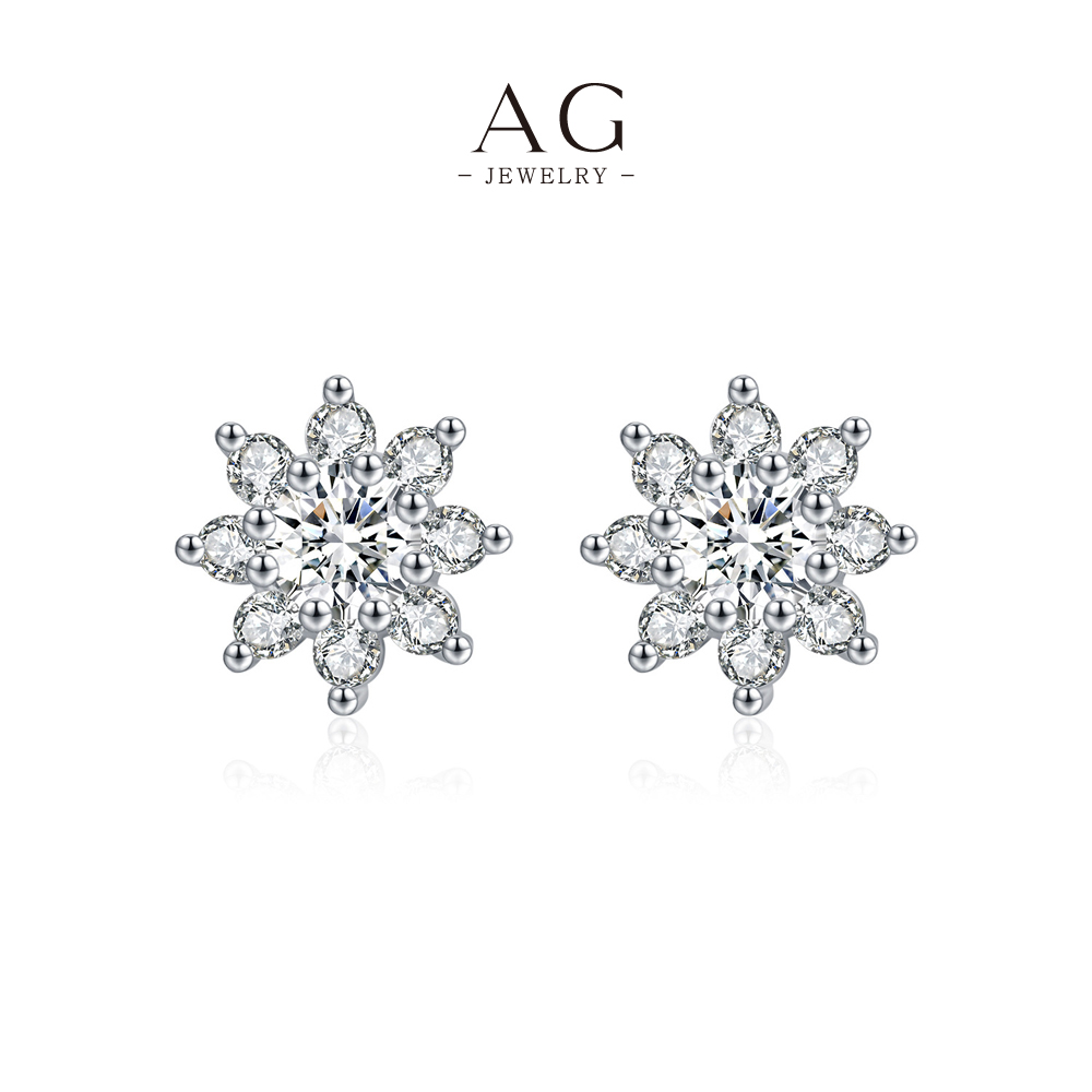 AG Full Pav&eacute; Floral Zircon Stud Earrings 925 Sterling Silver Blooming Garden Jewelry AGMSE0073